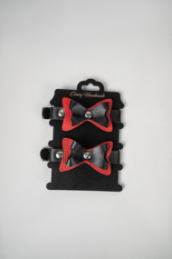 Черно-красные кожаные наручники с бантиками - 1