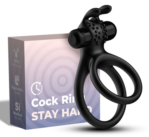 Черное эрекционное виброкольцо с подхватом мошонки Stay Hard - 1