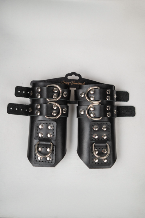 Черные высокие кожаные наручники для подвешивания - 2