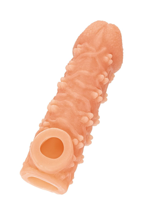 Телесная закрытая насадка с пучками шишечек Cock Sleeve 009 Size S - 13,8 см. - 3