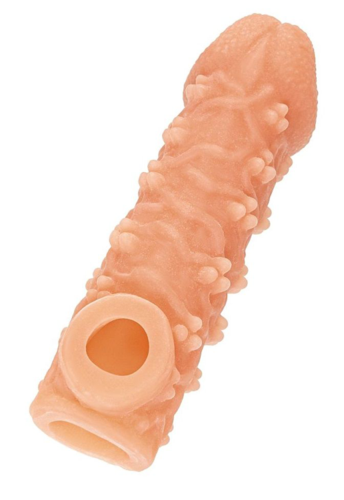 Телесная закрытая насадка с пучками шишечек Cock Sleeve 009 Size S - 13,8 см. - 0