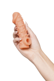 Телесная закрытая насадка с пупырышками Cock Sleeve 005 Size S - 13,8 см. - 8