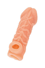 Телесная закрытая насадка с венками Cock Sleeve 006 Size S - 13,8 см. - 3