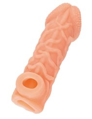 Телесная закрытая насадка с венками Cock Sleeve 006 Size S - 13,8 см. - 0