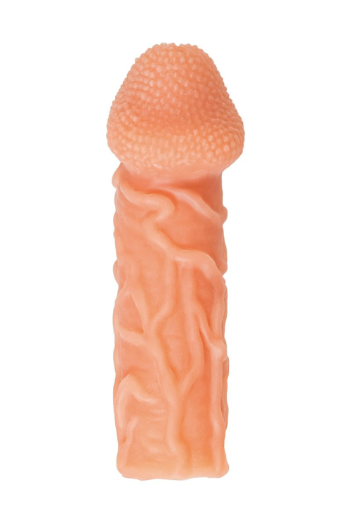 Телесная закрытая насадка с венками Cock Sleeve 006 Size S - 13,8 см. - 2