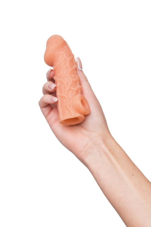 Телесная закрытая насадка с венками Cock Sleeve 006 Size S - 13,8 см. - 8