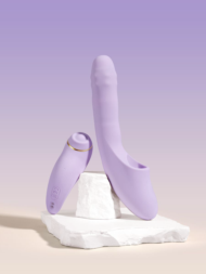 Сиреневый вибромассажер со съёмным клиторальным пульсатором DuoGlow - 9