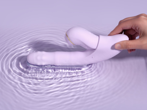 Сиреневый вибромассажер со съёмным клиторальным пульсатором DuoGlow - 11