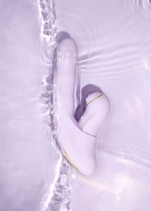 Сиреневый вибромассажер со съёмным клиторальным пульсатором DuoGlow - 12