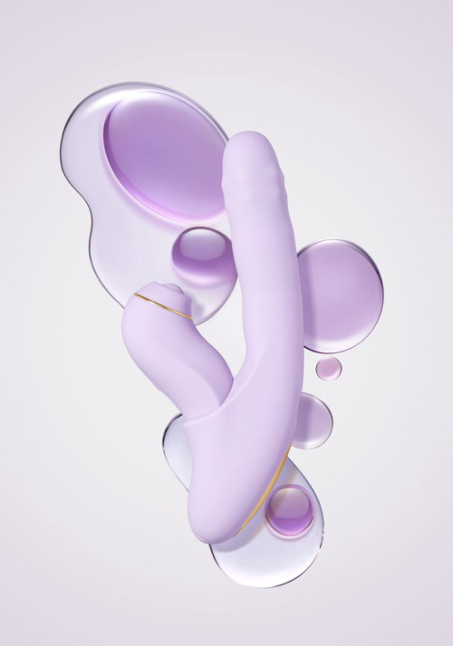 Сиреневый вибромассажер со съёмным клиторальным пульсатором DuoGlow - 13