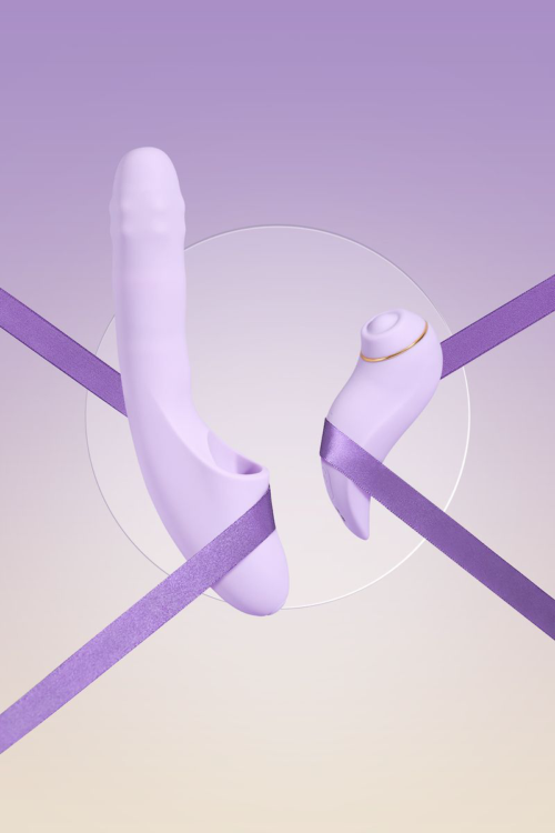 Сиреневый вибромассажер со съёмным клиторальным пульсатором DuoGlow - 14