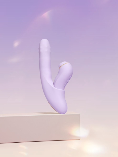 Сиреневый вибромассажер со съёмным клиторальным пульсатором DuoGlow - 8