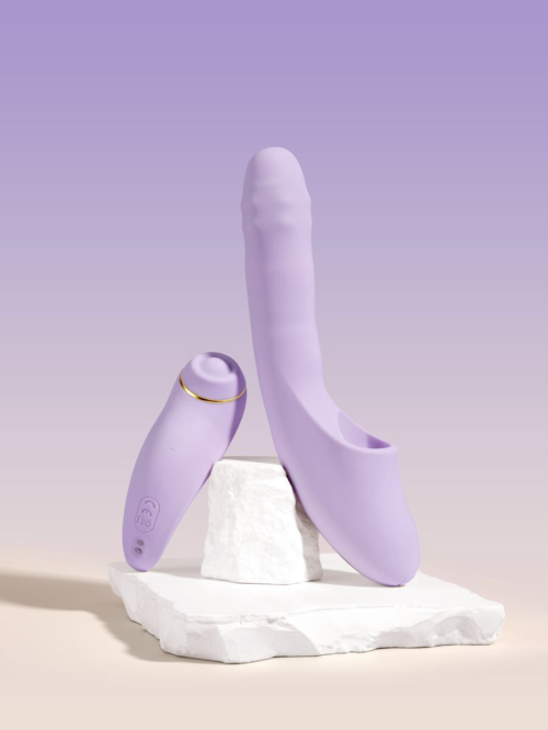 Сиреневый вибромассажер со съёмным клиторальным пульсатором DuoGlow - 9