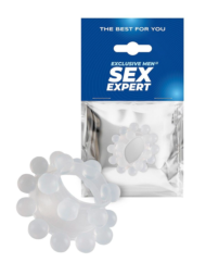 Эластичное эрекционное кольцо с двумя рядами шариков - 0