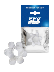 Прозрачное эрекционное кольцо с 6 стимулирующими шариками - 0