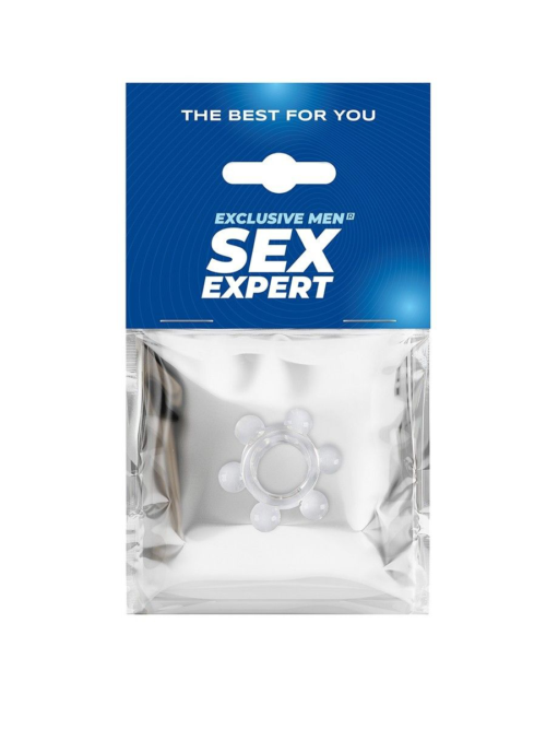 Прозрачное эластичное эрекционное кольцо с 6 шариками - 1