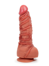 Телесный фаллоимитатор с имитацией шибари - 25 см. - 0