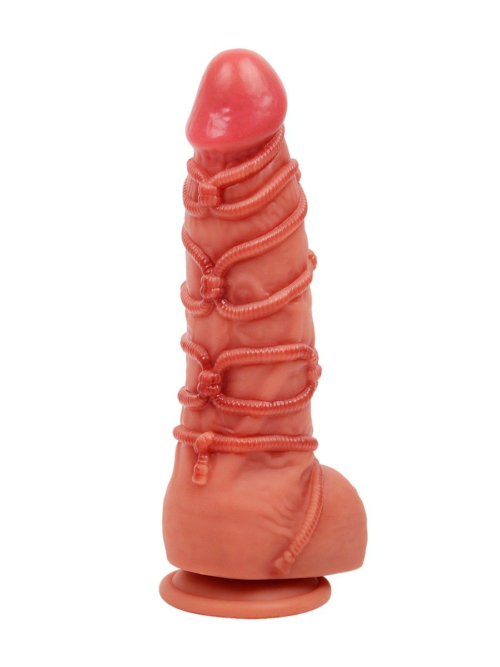 Телесный фаллоимитатор с имитацией шибари - 25 см. - 3