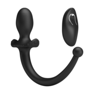 Черная анальная вибропробка с хвостом и пультом ДУ - 2
