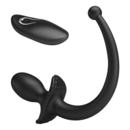 Черная анальная вибропробка с хвостом и пультом ДУ - 4