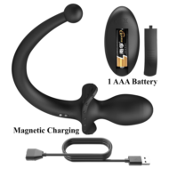 Черная анальная вибропробка с хвостом и пультом ДУ - 7