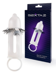 Эластичная насадка на пенис с подхватом мошонки и стимулирующими «ресничками» - 0