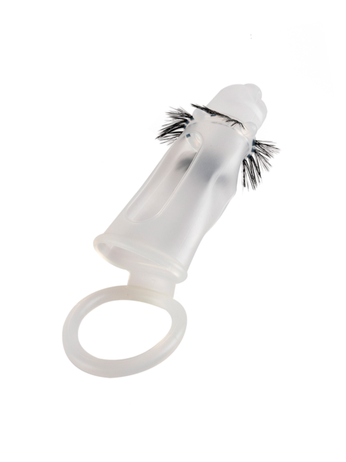 Эластичная насадка на пенис с подхватом мошонки и стимулирующими «ресничками» - 4