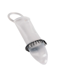 Закрытая насадка на пенис с подхватом мошонки и стимулирующими «ресничками» - 1