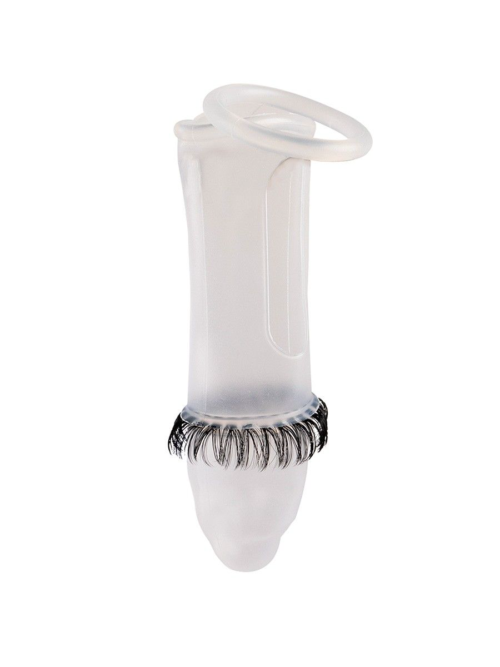 Закрытая насадка на пенис с подхватом мошонки и стимулирующими «ресничками» - 3