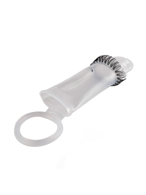 Закрытая насадка на пенис с подхватом мошонки и стимулирующими «ресничками» - 4