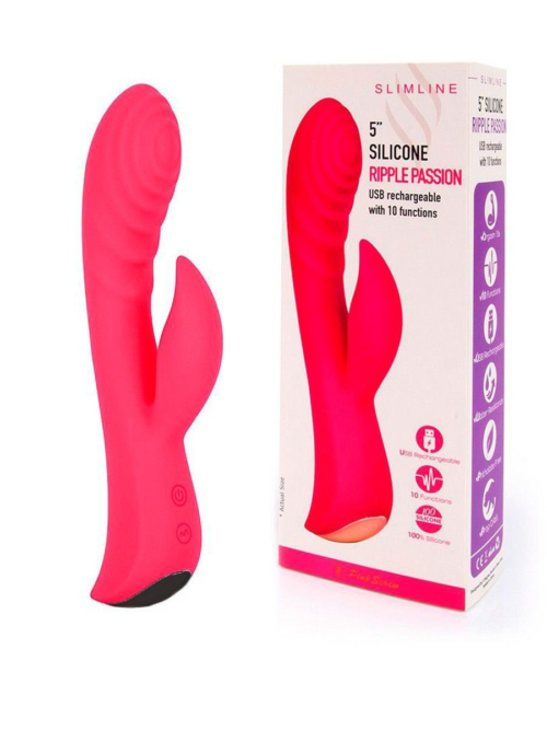 Красный перезаряжаемый вибратор-кролик - 19,1 см. - 1