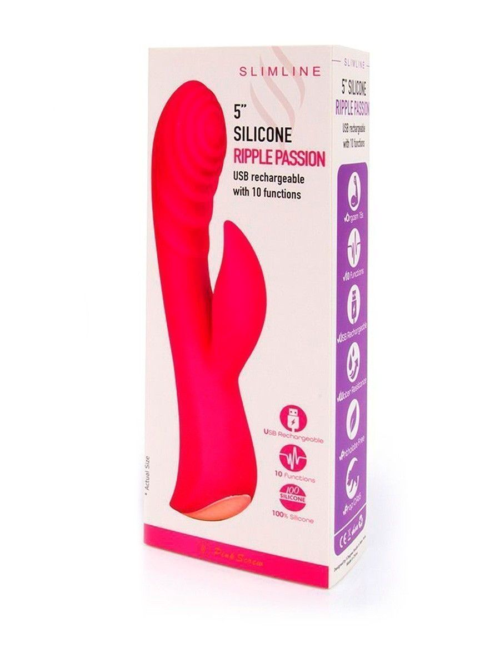 Красный перезаряжаемый вибратор-кролик - 19,1 см. - 3