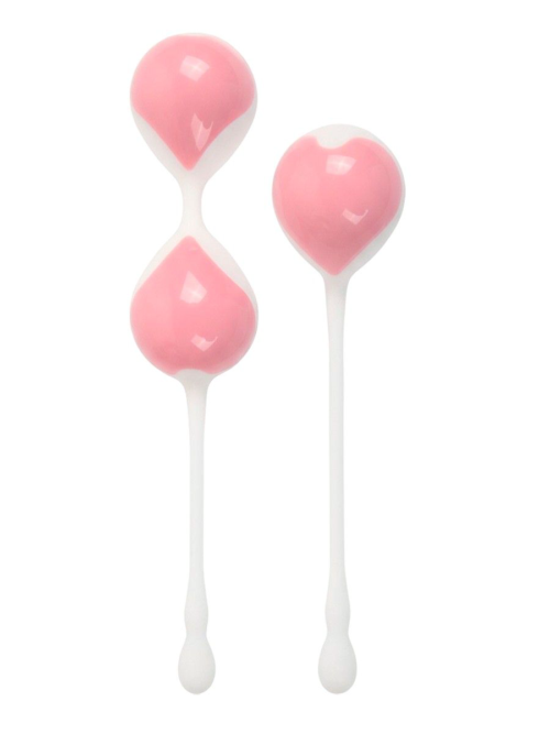 Набор розово-белых вагинальных шариков: двойные и одинарный - 0