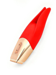 Красный мини-вибратор с раздвоенным кончиком - 12,3 см. - 1