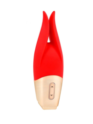 Красный мини-вибратор с раздвоенным кончиком - 12,3 см. - 2