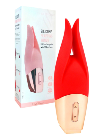 Красный мини-вибратор с раздвоенным кончиком - 12,3 см.