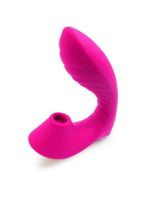 Ярко-розовый вибромассажер с вакуумной стимуляцией клитора - 1