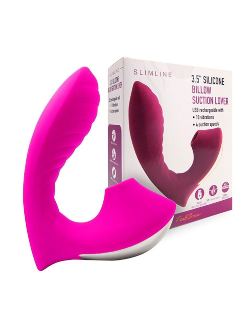 Ярко-розовый вибромассажер с вакуумной стимуляцией клитора - 0