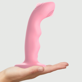 Розовая насадка-стимулятор Strap-On-Me Tapping Dildo Wave
