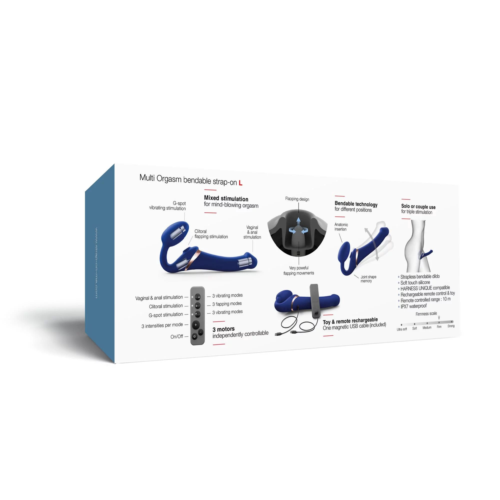 Синий безремневой страпон Multi Orgasm Bendable Strap-On size L с клиторальной стимуляцией - 6