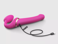 Ярко-розовый безремневой страпон Multi Orgasm Bendable Strap-On size XL с клиторальной стимуляцией - 2
