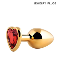 Золотистая анальная пробка с красным кристаллом - 9 см. - 1