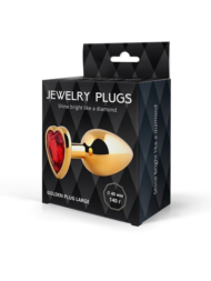 Золотистая анальная пробка с красным кристаллом - 9 см. - 2