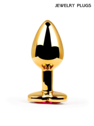 Золотистая анальная пробка с красным кристаллом - 9 см. - 3