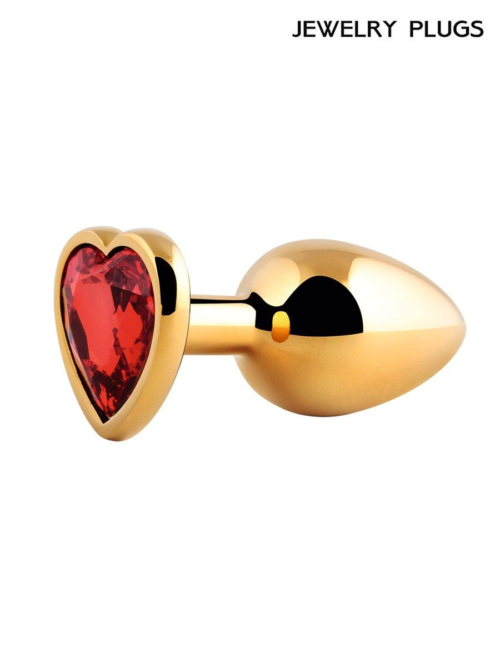 Золотистая анальная пробка с красным кристаллом - 9 см. - 1