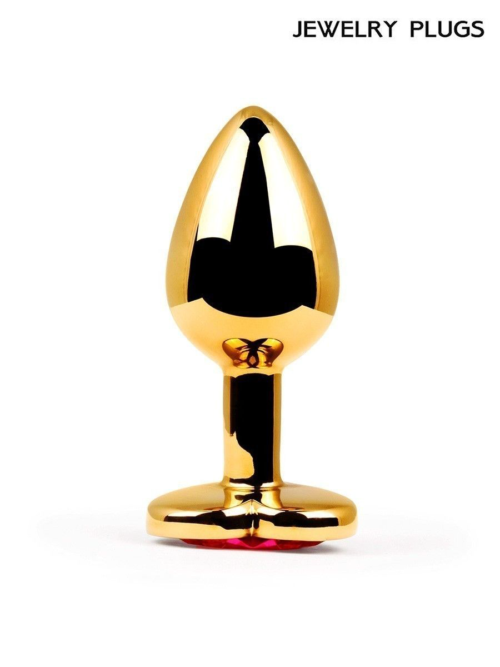 Золотистая анальная пробка с красным кристаллом - 9 см. - 3