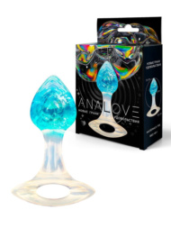 Голубоватая анальная пробка с ручкой - 8,5 см. - 0