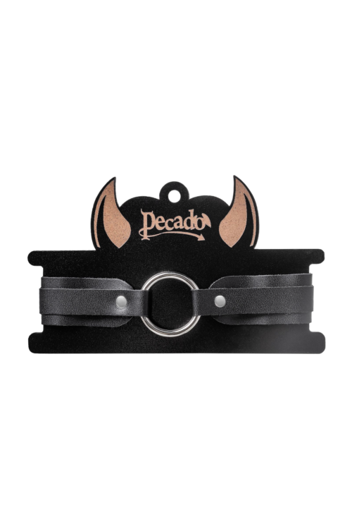 Черный кожаный чокер-ошейник со скруглёнными углами - 6