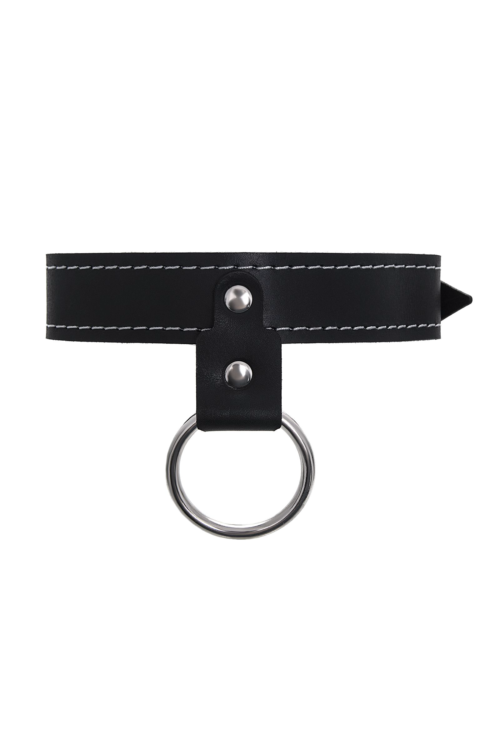 Черный узкий однослойный ошейник с серебристым поводком-цепочкой - 2