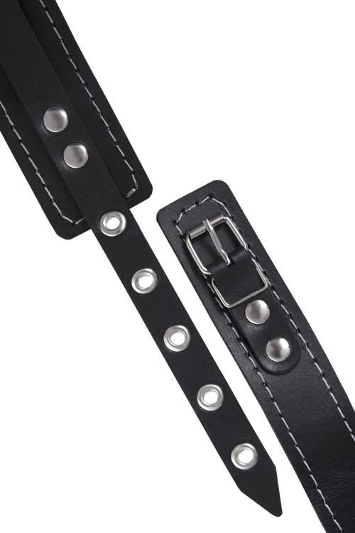 Черный узкий однослойный ошейник с серебристым поводком-цепочкой - 7